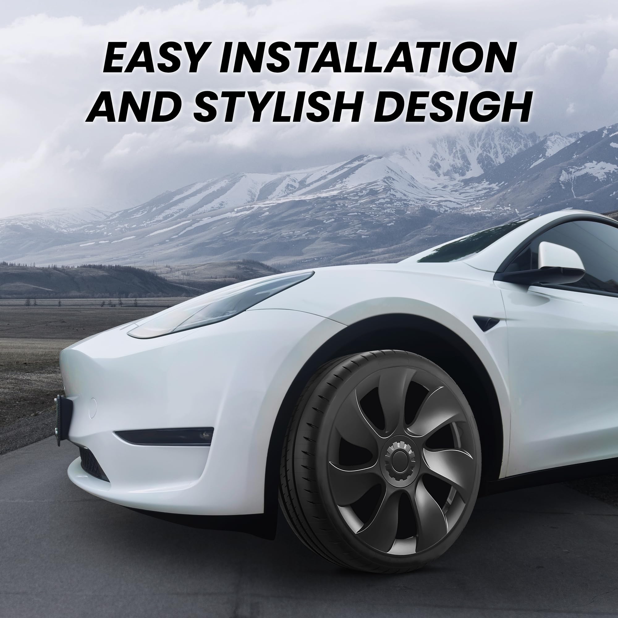 Matte Black Wheel Covers For Tesla Model Y (19") - ABS Hubcaps, Überturbine Style, 2021-2024
