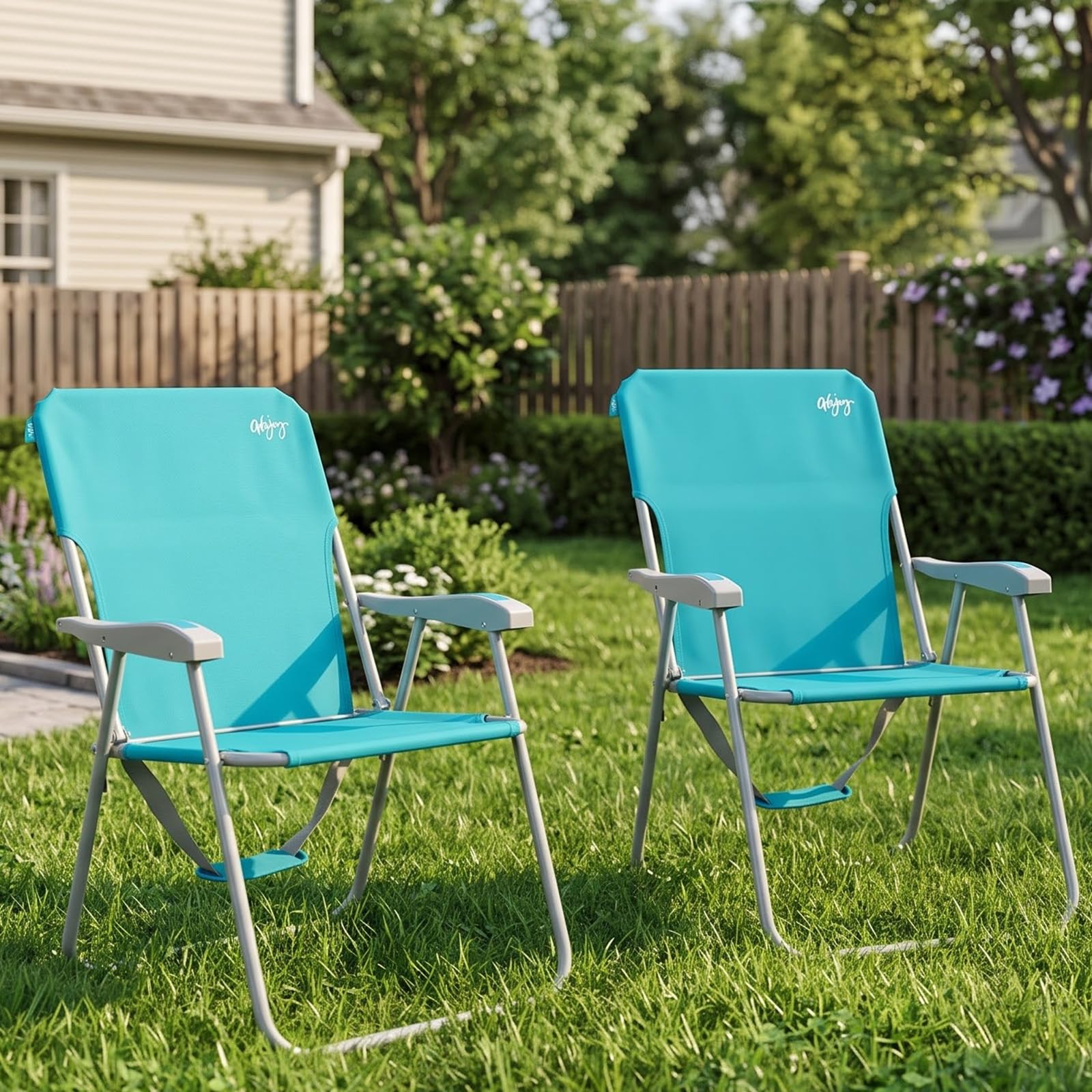View 1 of #WEJOY Tall Folding Beach Chair, 2 Pack Cyan