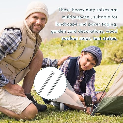Miniatura 4 de Hicarer Paquete de 100 estacas de metal de 12 pulgadas con estacas de anclaje para jardín para estacas de césped artificial, bordes de