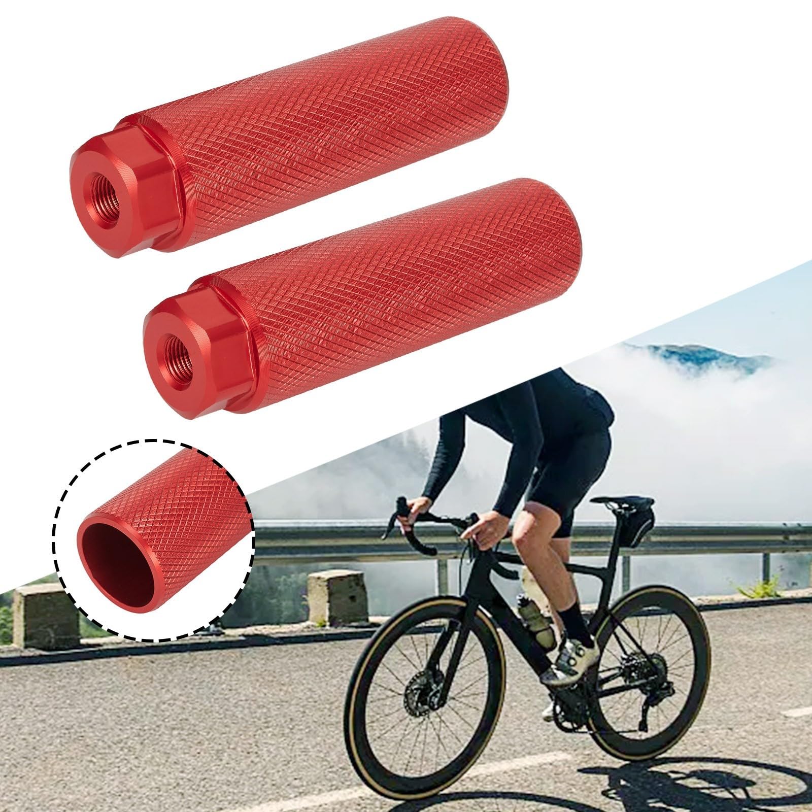Bike Pegs Aluminum Alloy Bike Foot Pegs Anti-Skid Front Rear Axle Pedals Stunt Cylinder Footrest Lever For Mountain Track Road Bike 3/8 Inch Axles Installation 100X28MM(red)