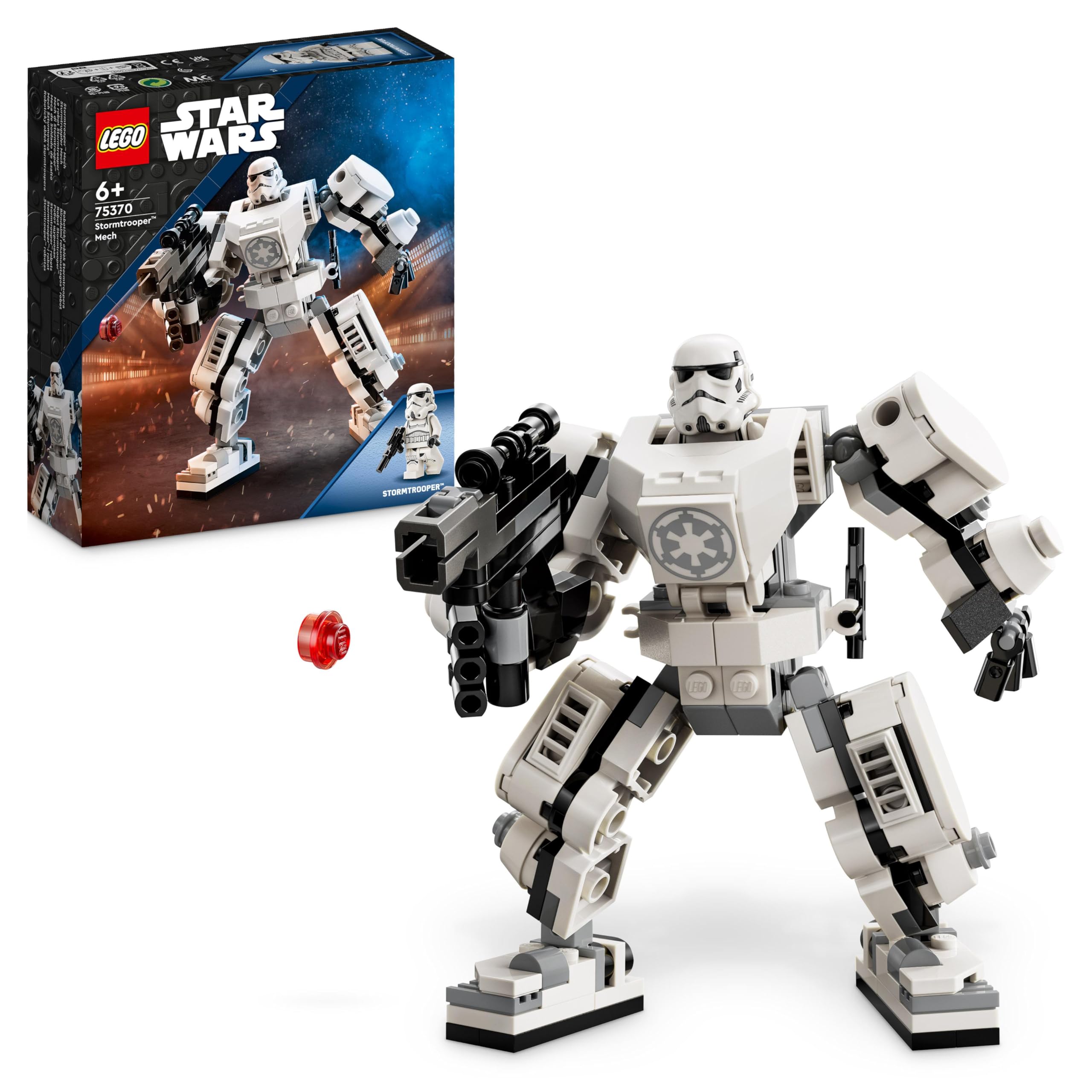 75370 Star Wars The Stormtrooper Robot, Buildable Figure Model with Articulated Parts, Minifigure and Blaster Tenon Launcher, Toy for Kids, Boys and Girls from 6 Years Old