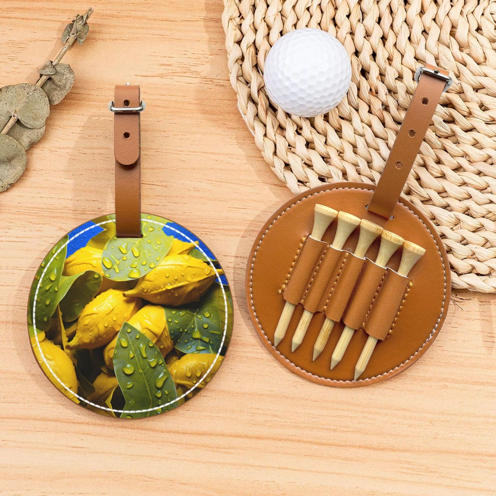 Green Leaf Droplet Brown Printed Golf tee Storage Bag - Portable Design, Easy to Organize tee