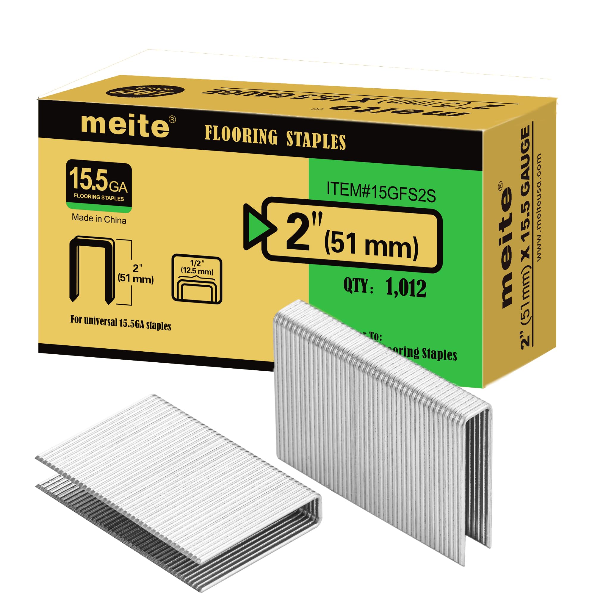 meite 15.5 Gauge Flooring Staples, 2-Inch Length 1/2-Inch Crown Hardwood Floor Staples Collated Galvanized Flooring Staples (1,012 Counts)