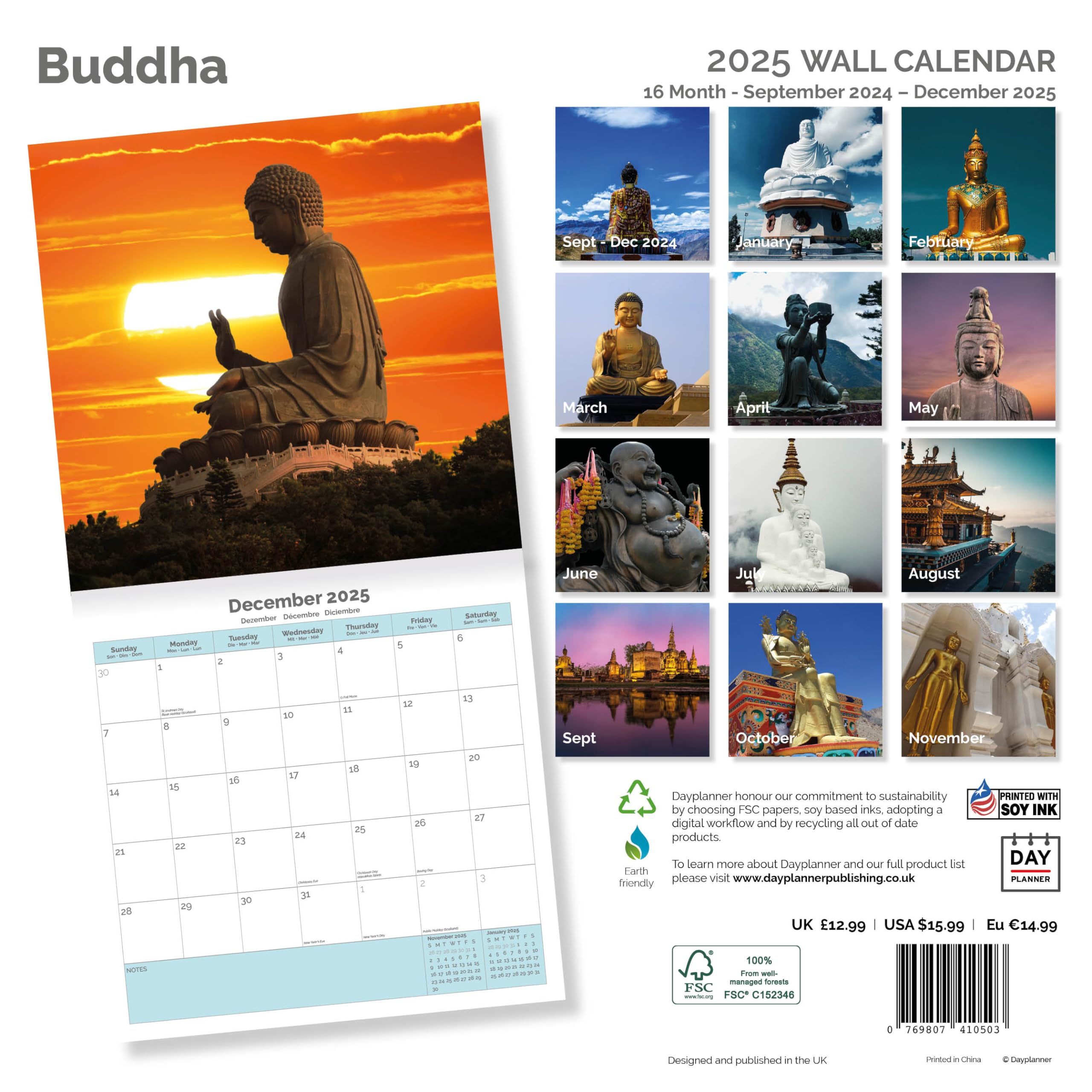 Dayplanner Publishing Buddha Calendar 2026, Large Square Wall Calendar With Organisational Stickers, 16 Month - Image 2