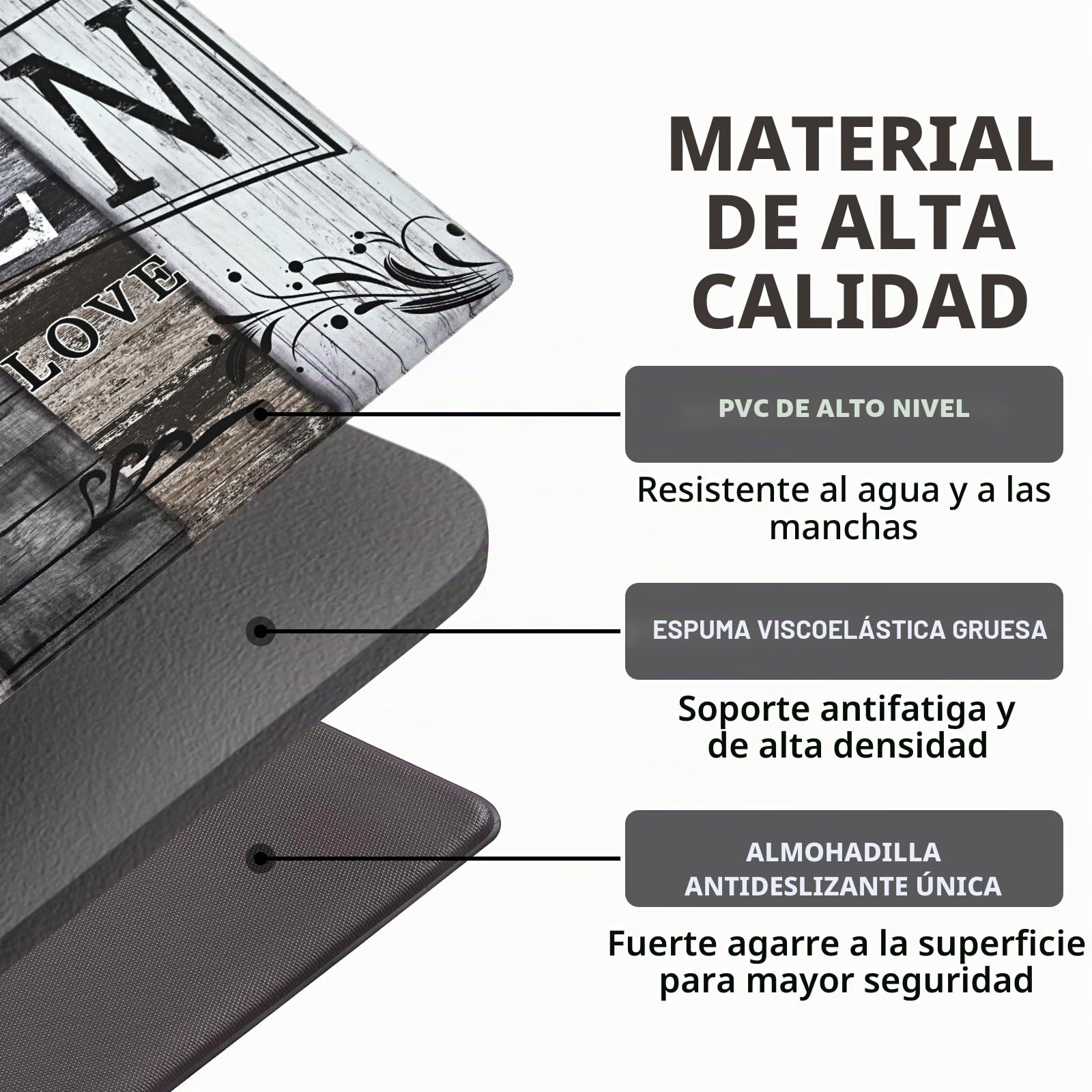Yugarlibi Alfombra de cocina de PVC, 2 unidades, antideslizante, lavable, alfombra de cocina, 10 mm de grosor, antifatiga, impermeable, resistente al aceite, suave, para cocina, comedor, pasillo, 44 x