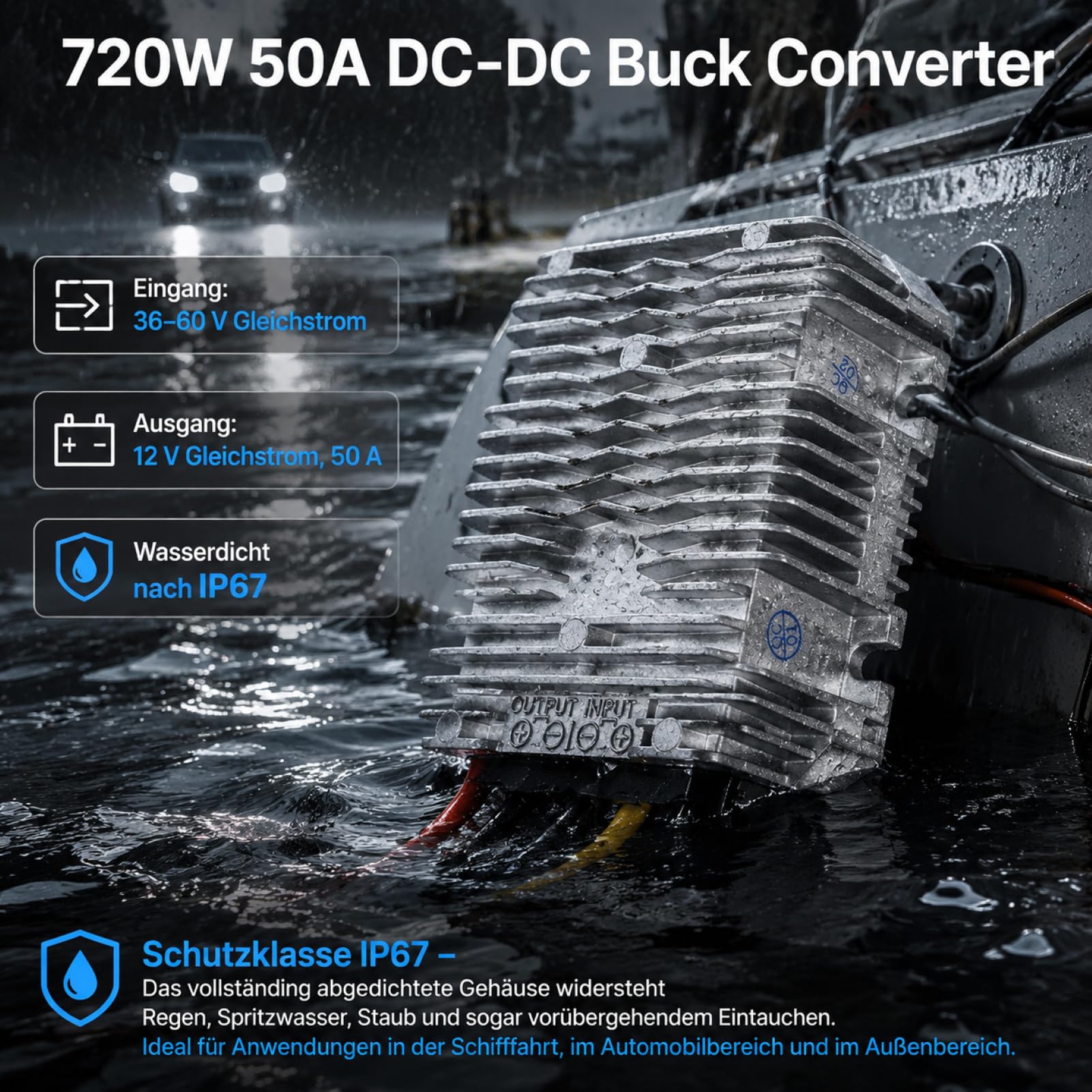 720W 50A DC Buck Transformer DC36 48V 30‑60VDC à DC 12V Buck Converter IP67 Transformateur de Tension étanche pour Moteurs de Véhicules