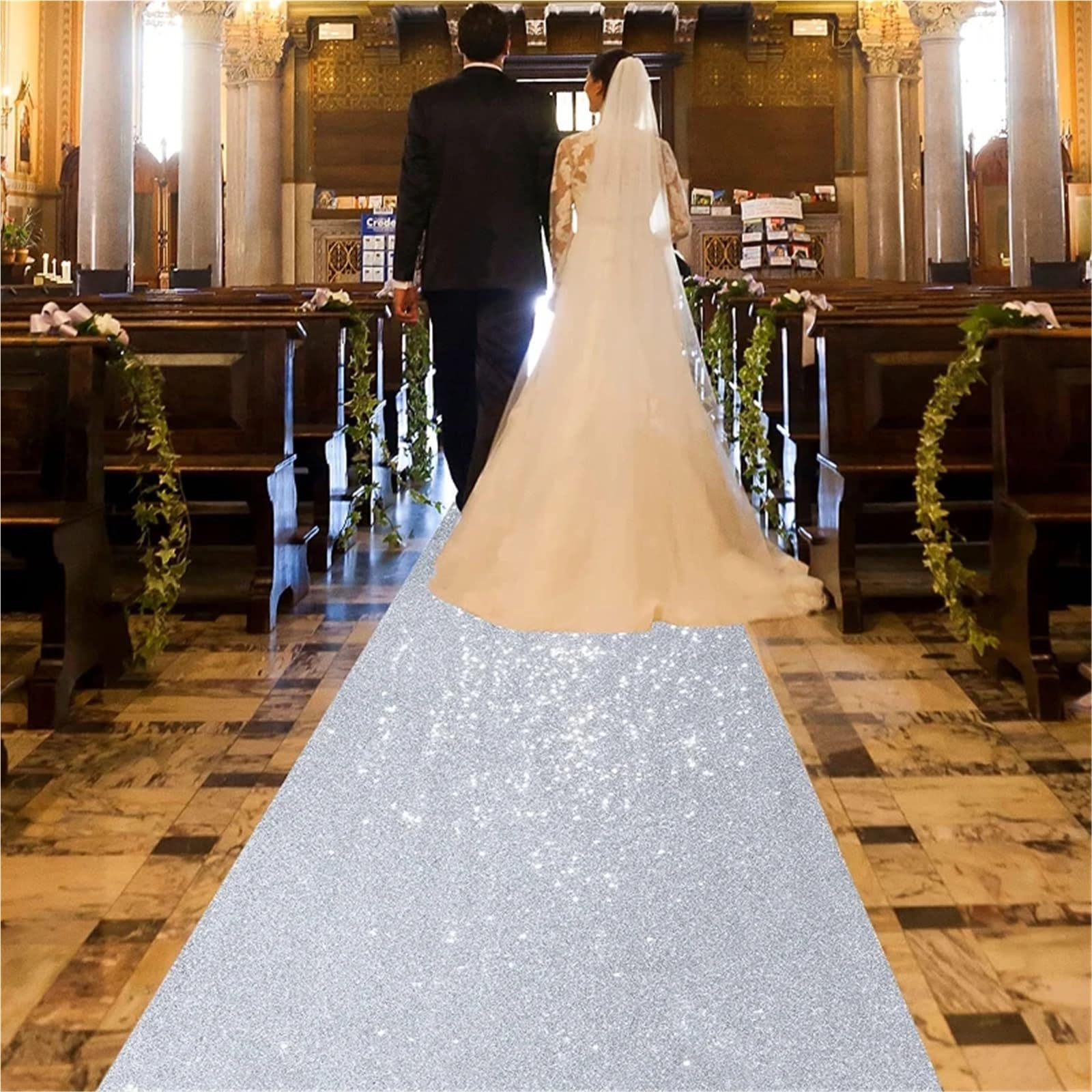 Tappeto Matrimonio Tappeto da passerella scintillante Matrimonio Natale Accessori for esterni Banchetto Corridoio(Silver,4M_1.2M)