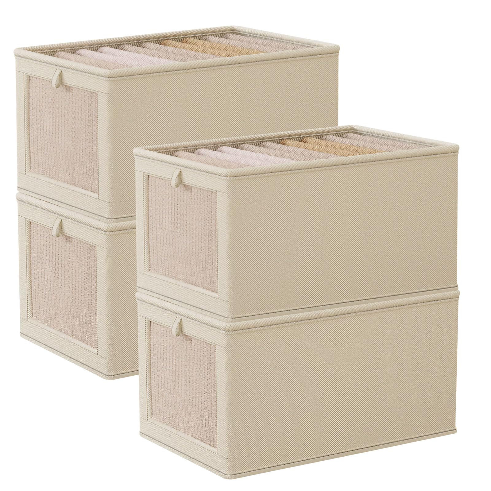 Wardrobe Storage Organizer Foldable – 4 Pcs Drawer Organizer Clothes Storage Boxes with Lids & Clear Window, Shelf Stackable Clothing Storage Boxes for Underwear Jeans Pants Shirts Leggings Toys