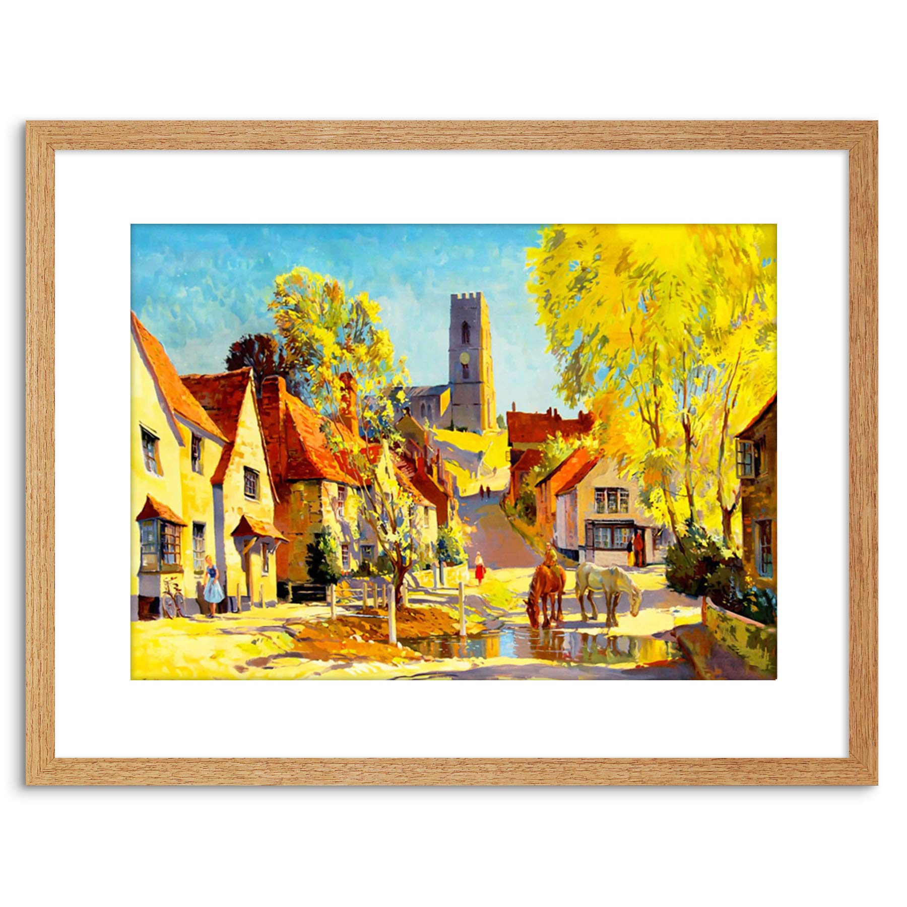 Wee Blue Coo PAINTING VILLAGE SCENE KERSEY SUFFOLK ENGLAND CHURCH POND FRAMED PRINT F97X5076