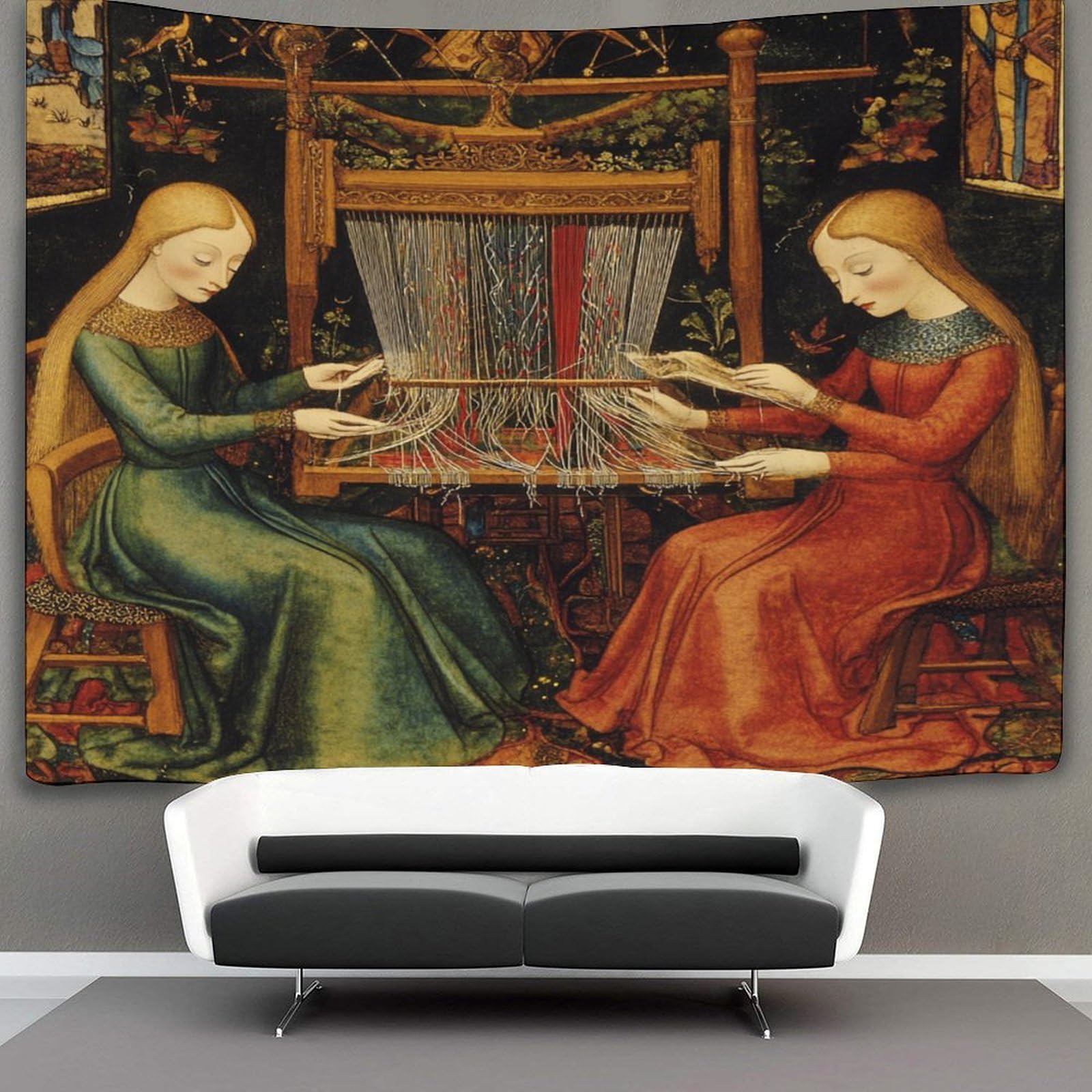 kaiyun The Fortunes Sitting at A Loom Decorations Tapestry Medieval Style 3D Printing Wall Blanket Wall Hanging for Living Room Bedroom Dorm Decor 100cmx150cm
