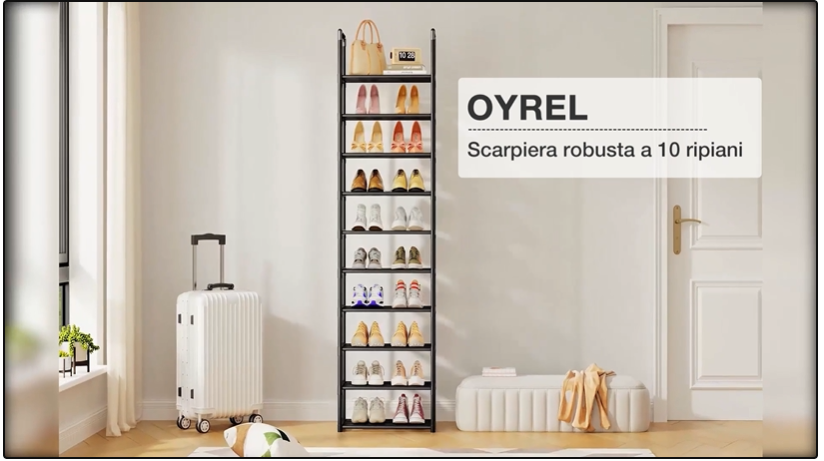 Scarpiera Metallica OYREL A 10 Ripiani | Stretta, 199,9 Cm, Con 2 Scatole E Gancio, Impilabile, Per Armadio E Ingresso - 2