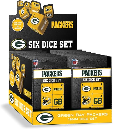 Miniatura 5 de Masterpieces Game Day NFL Green Bay Packers, juego de dados de seis piezas con logotipo del equipo, D Seis tamaño estándar