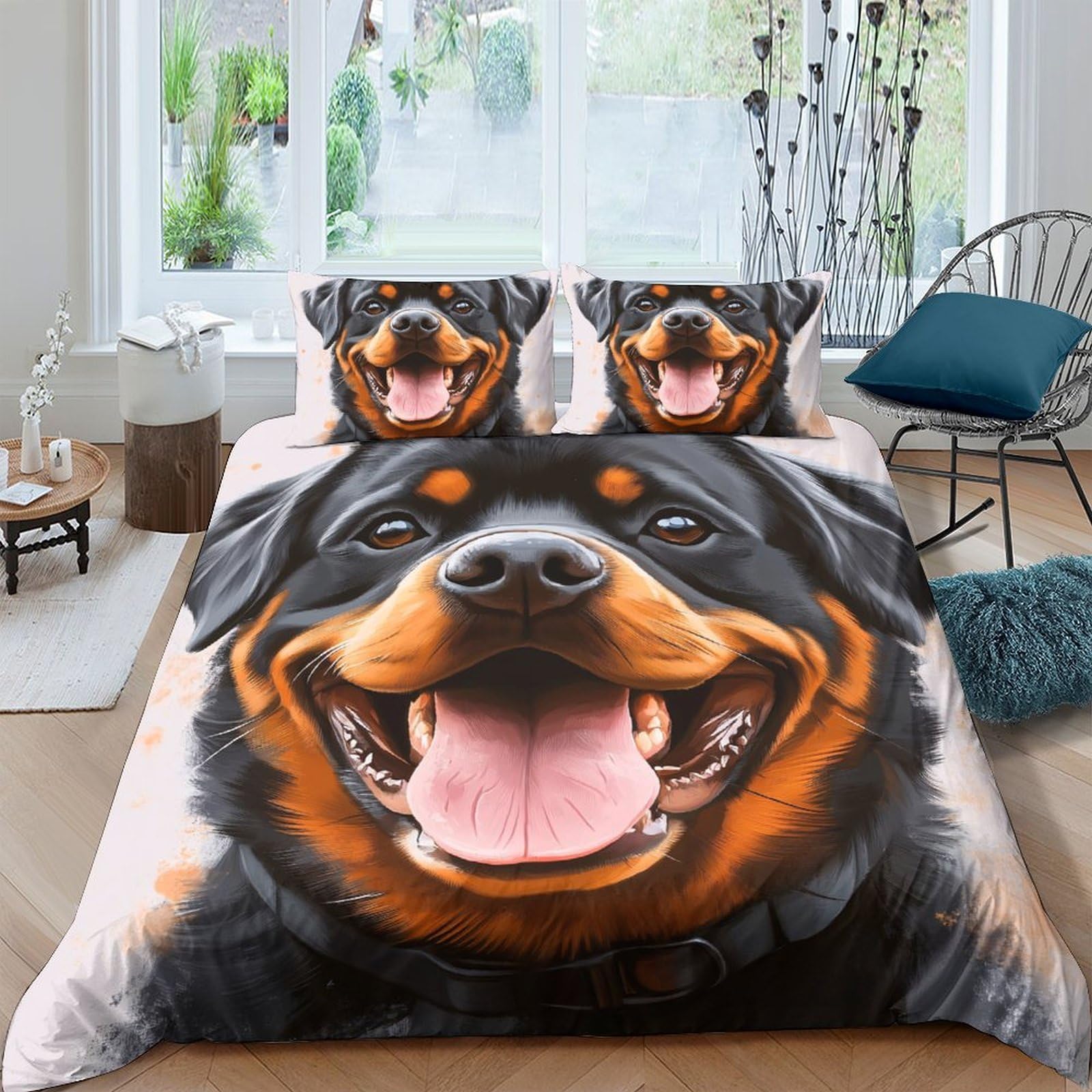 Ctjqhvkz Style-5 3D Printed Rottweiler Dog Fitted Sheet Microfiber Soft Washable Bed Cover For Bedroom Guest Room Decor Single（135X200cm）