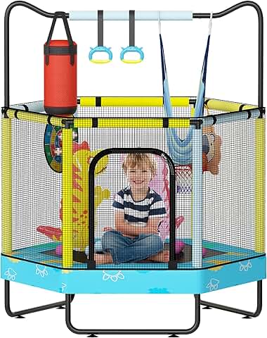 Kids Trampoline with Safety Enclosure – 55" Toddler Bouncing Trampoline for Ages 1-8