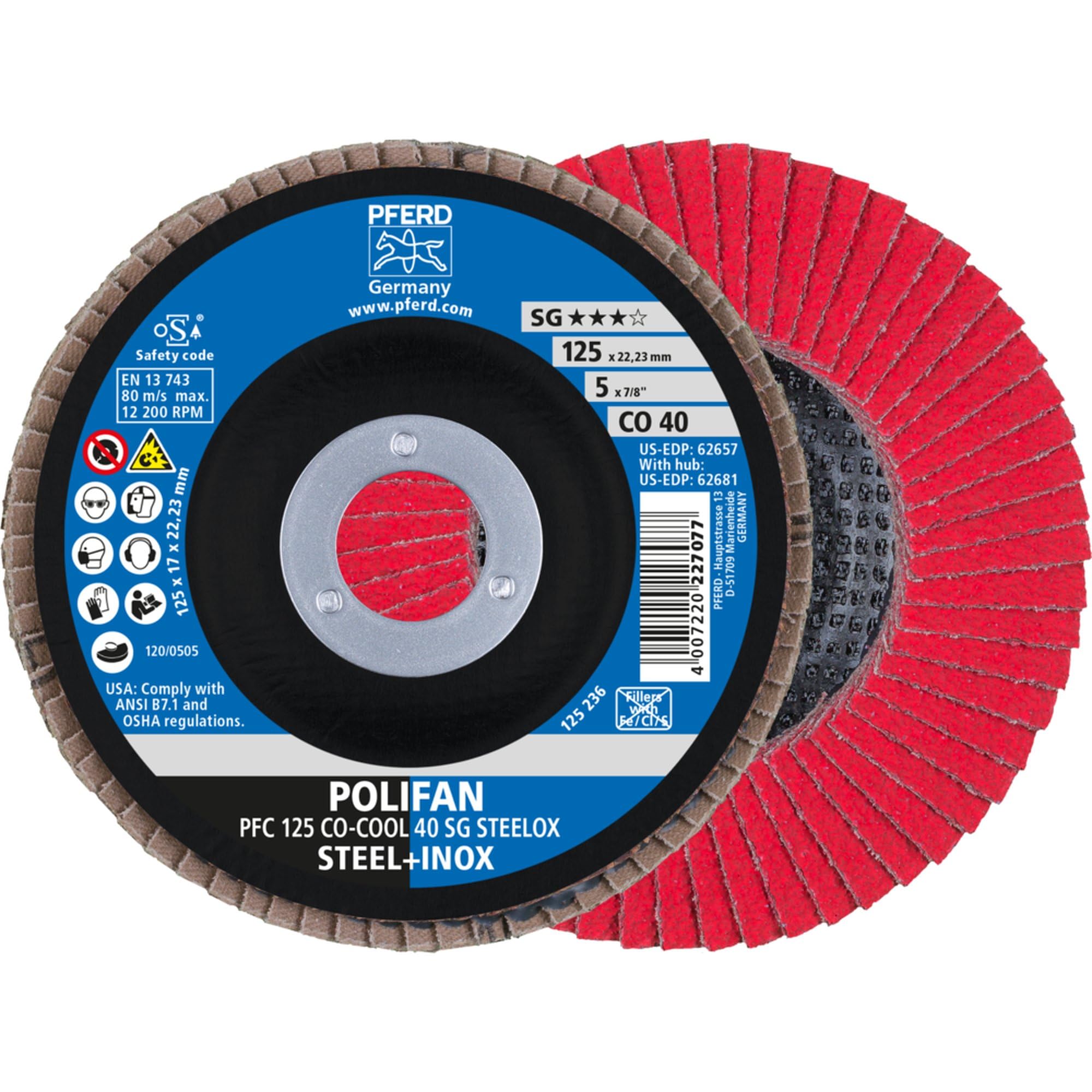 10 x DISCO A LAMELLE PFERD POLIFAN PFC 125 CO-COOL 40 SG STEELOX | Art.: 67760425