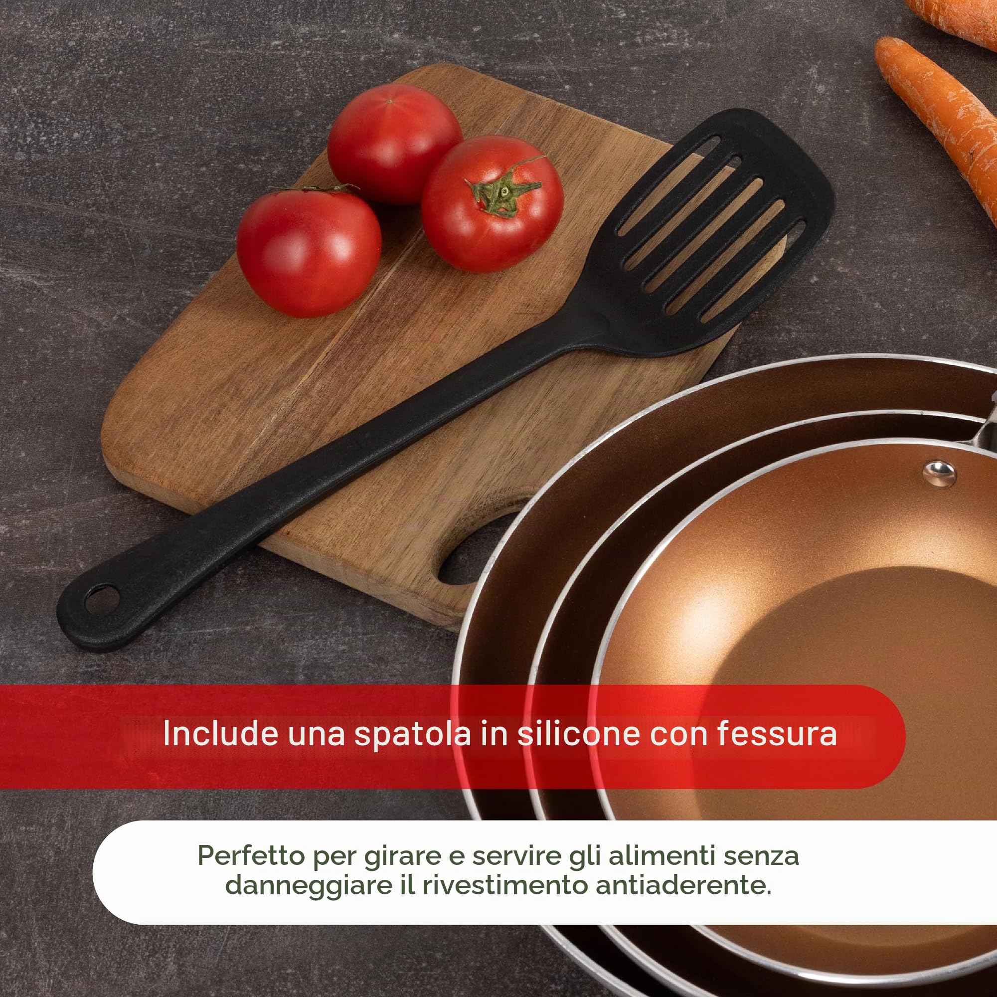 BERGNER LOJA REECO - Set di 4 padelle (18, 22, 26 cm) + spatola scanalata. Alluminio forgiato - Rivestimento antiaderente - Manico ergonomico - Compatibile con l'induzione