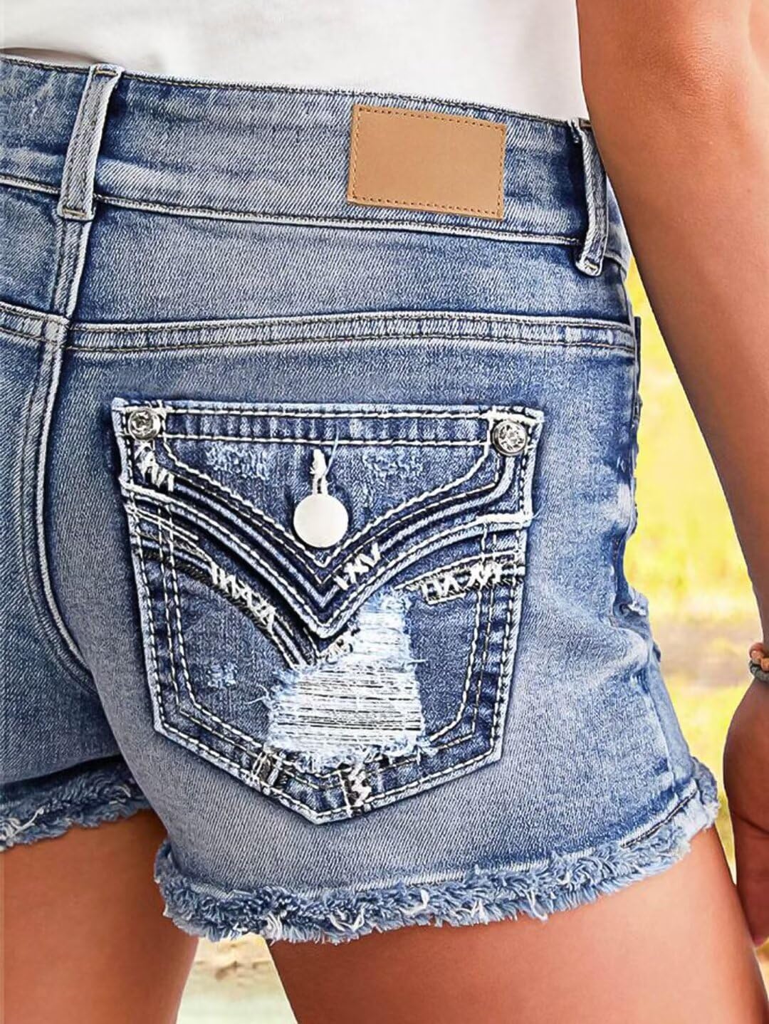 Flamingals Ripped Stretchy Jean Shorts for Women Raw Hem Low Waist Casual Trendy Denim Shorts - Image 5