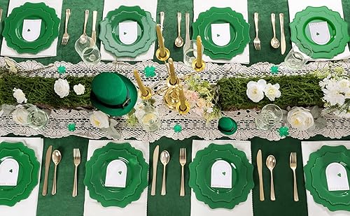Miniatura 9 de COLOSUS Platos de plástico desechables, 60 unidades, platos de fiesta de plástico verde, 30 platos llanos resistentes de 10.5 pulgadas y 30 platos