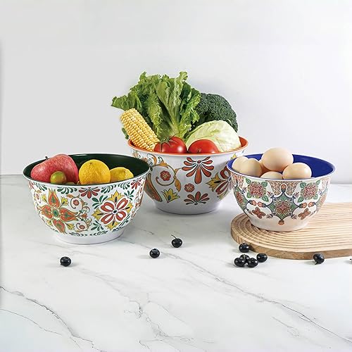 Miniatura 6 de TP Juego de 3 cuencos para mezclar con tapas, juego de cuencos de melamina para pasta, hornear ensalada, juego de 3, turquesa brillante