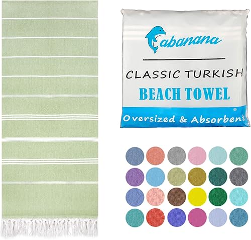cabanana Toalla de playa turca de algodón, grande, 39 x 71 pulgadas, toalla peshtemal ligera de gran tamaño, toalla de hammam prelavada portátil