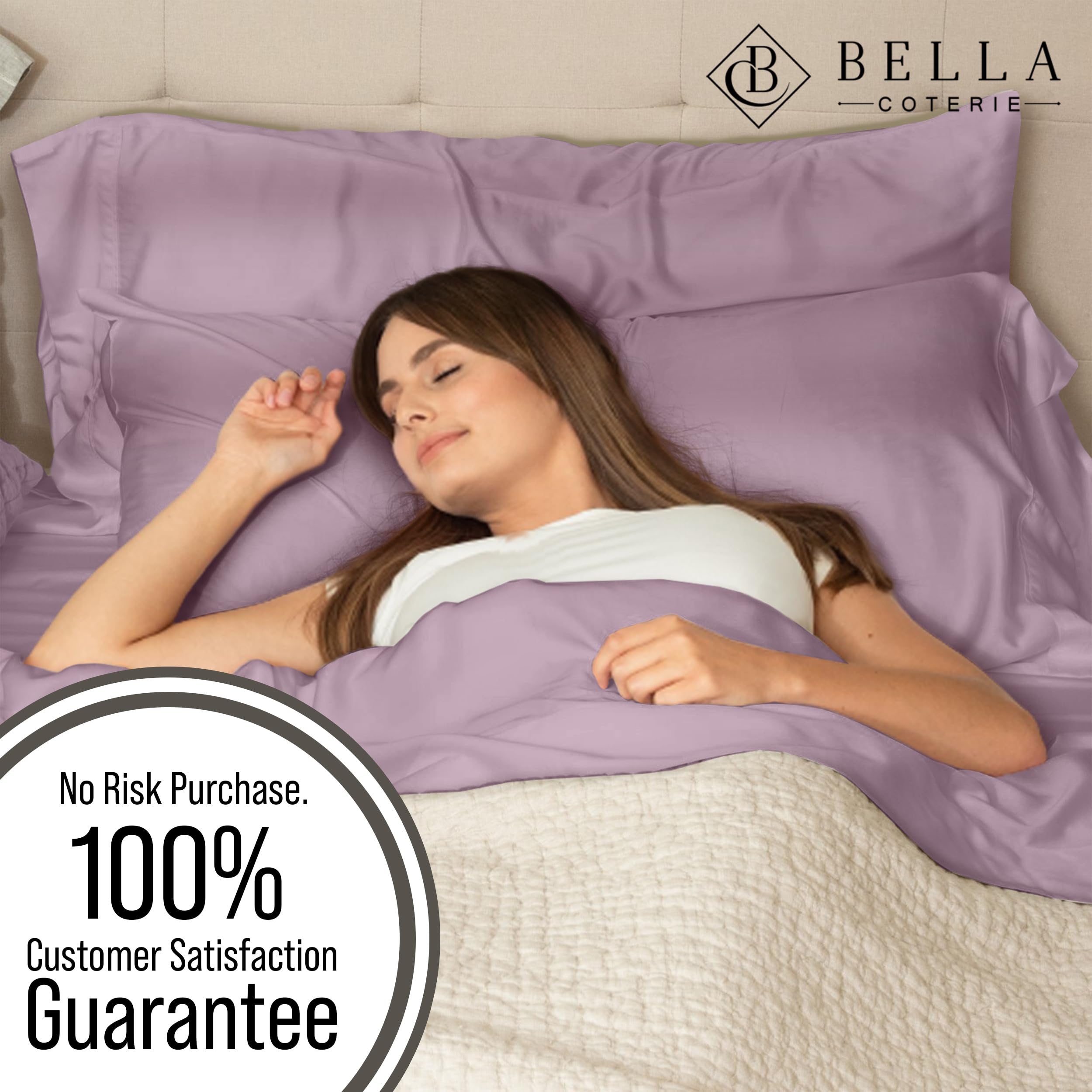 Bella Coterie Luxury Bamboo Viscose Queen Size Sheet Set | 100% Organically Grown | Ultra Soft | Cooling for Hot Sleepers | 18" Deep Pocket [Lilac]