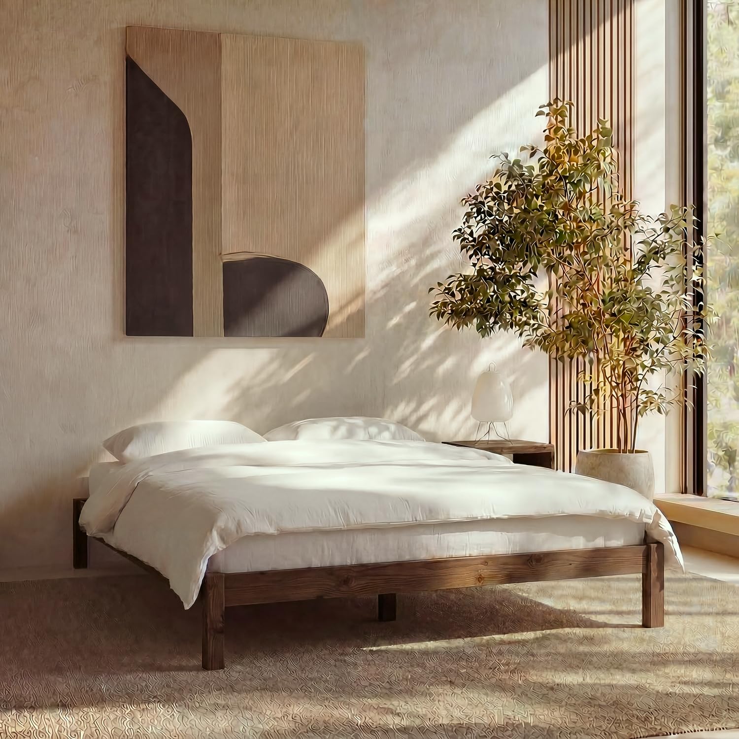 LIFEMENT Queen Bed Frame Classic Wood Platform