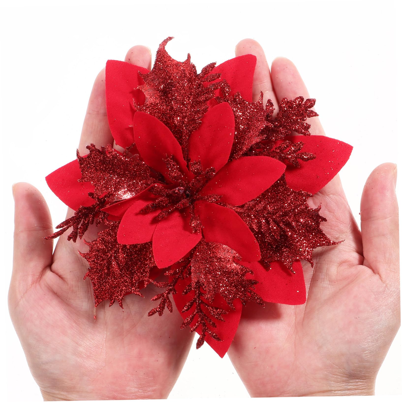 TOYANDONA 12 Piezas de Decoración de Flores Artificiales Poinsettia de Navidad para La Decoración del Árbol de La Guirnalda de Navidad con 12 Piezas de Clips Y Tallos Rojo Brillante