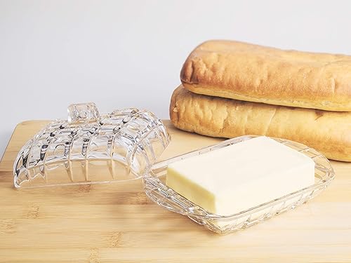 Miniatura 4 de Mantequillera - Plato para quesos - Cubierto - Cristal cortado - Rectangular - 6.8 pulgadas de longitud - Hecho en Europa - por Barski