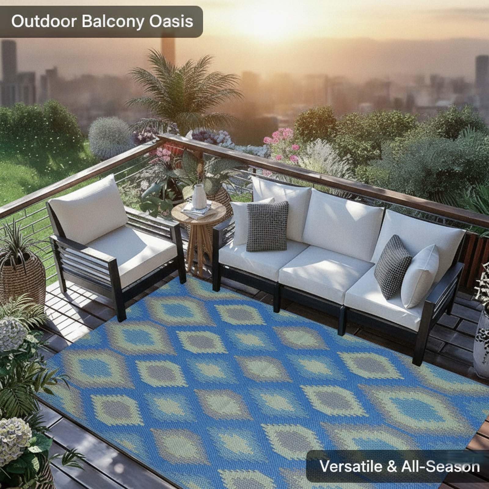 Grand Tapis d'Extérieur, Tapis de Terrasse en Velours Cristal Doux avec Base Antidérapante, Tapis de Sol Lavable, Facile à Nettoyer, pour Terrasse, Deck, Balcon, Jardin