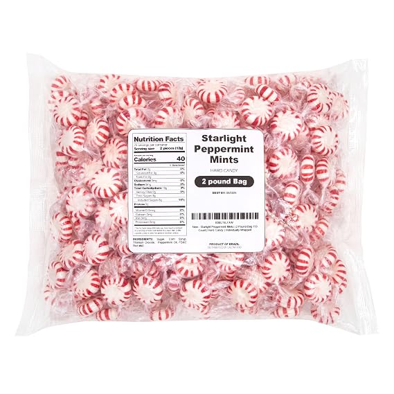 Starlight Peppermint Mints | 2 Pound Bag - Approx. 150 Count | Old Fashioned Hard Candy | Hard Candy Individually Wrapped for Office Bowls & Holiday Buffets