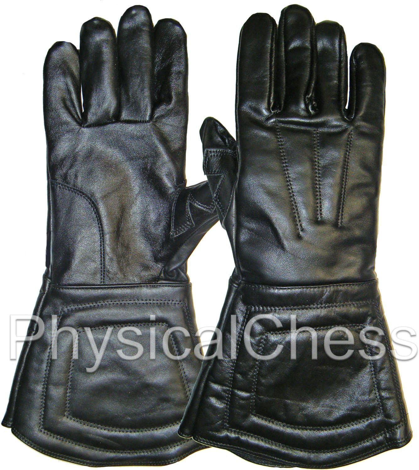 Black Leather Fencing SCA Medieval Halloween Costume Gloves, Pair