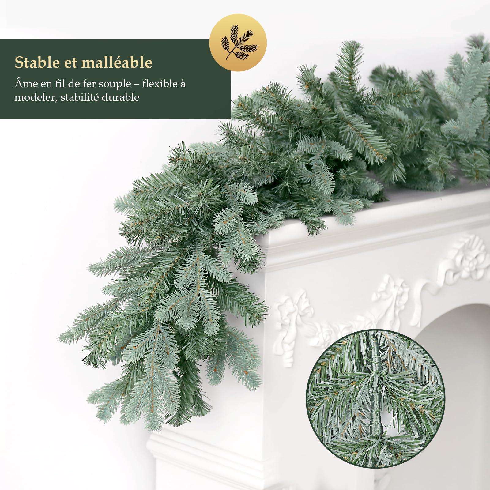 Guirlande de Noël Artificielle SALCAR - 5 m - Gris-Vert Chic - Parfaite pour Décorer Votre Sapin, Porte, Fenêtre et Balcon pour Un Noël Enchanté