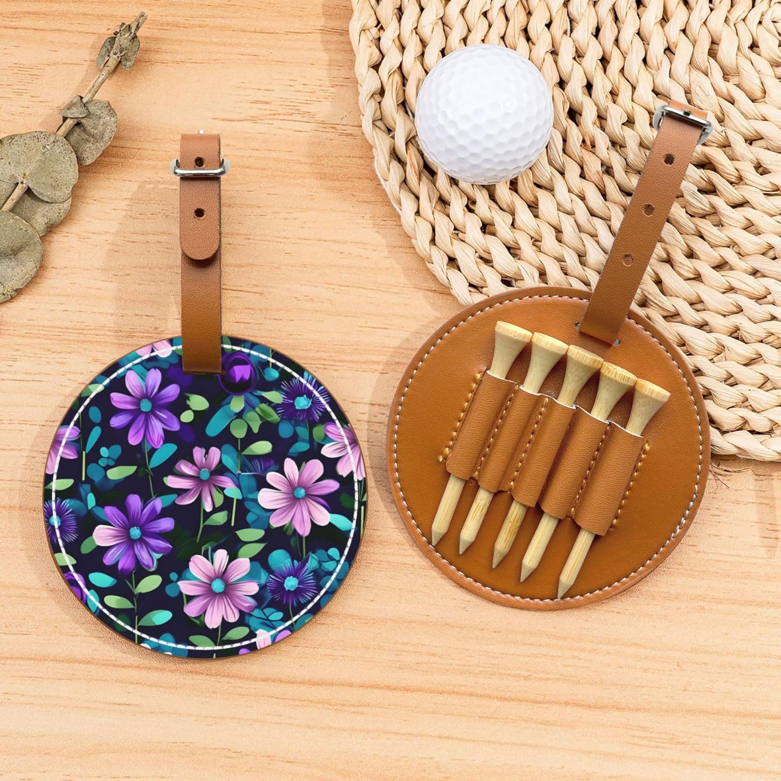 Purple Camellia Brown Golf tee Storage Bag - Durable and wear-Resistant Golf Accessories