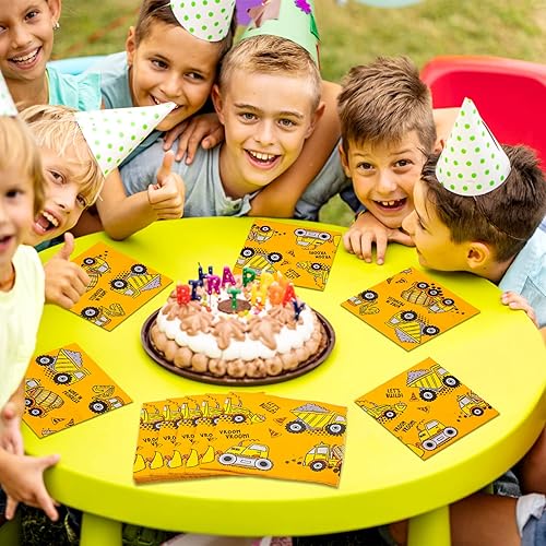 Miniatura 8 de DYLIVeS Servilletas de fiesta con temática de construcción, servilletas de fiesta de cóctel, servilletas de papel desechables de tractor amarillo,
