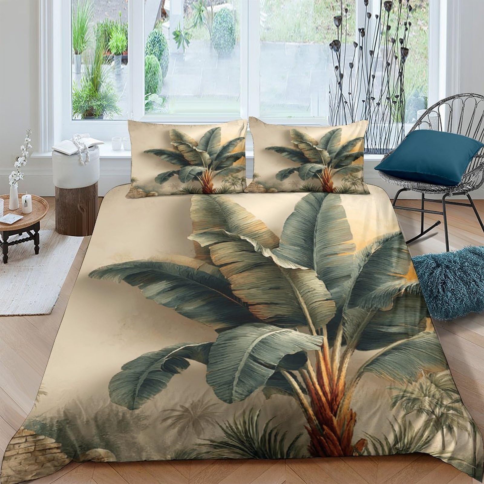 Ctjqhvkz Style-3 3D Printed Tropical Palm Fitted Sheet Microfiber Non-Slip Bed Cover Green Botanical Mattress Decor For Bedroom Single（135X200cm）