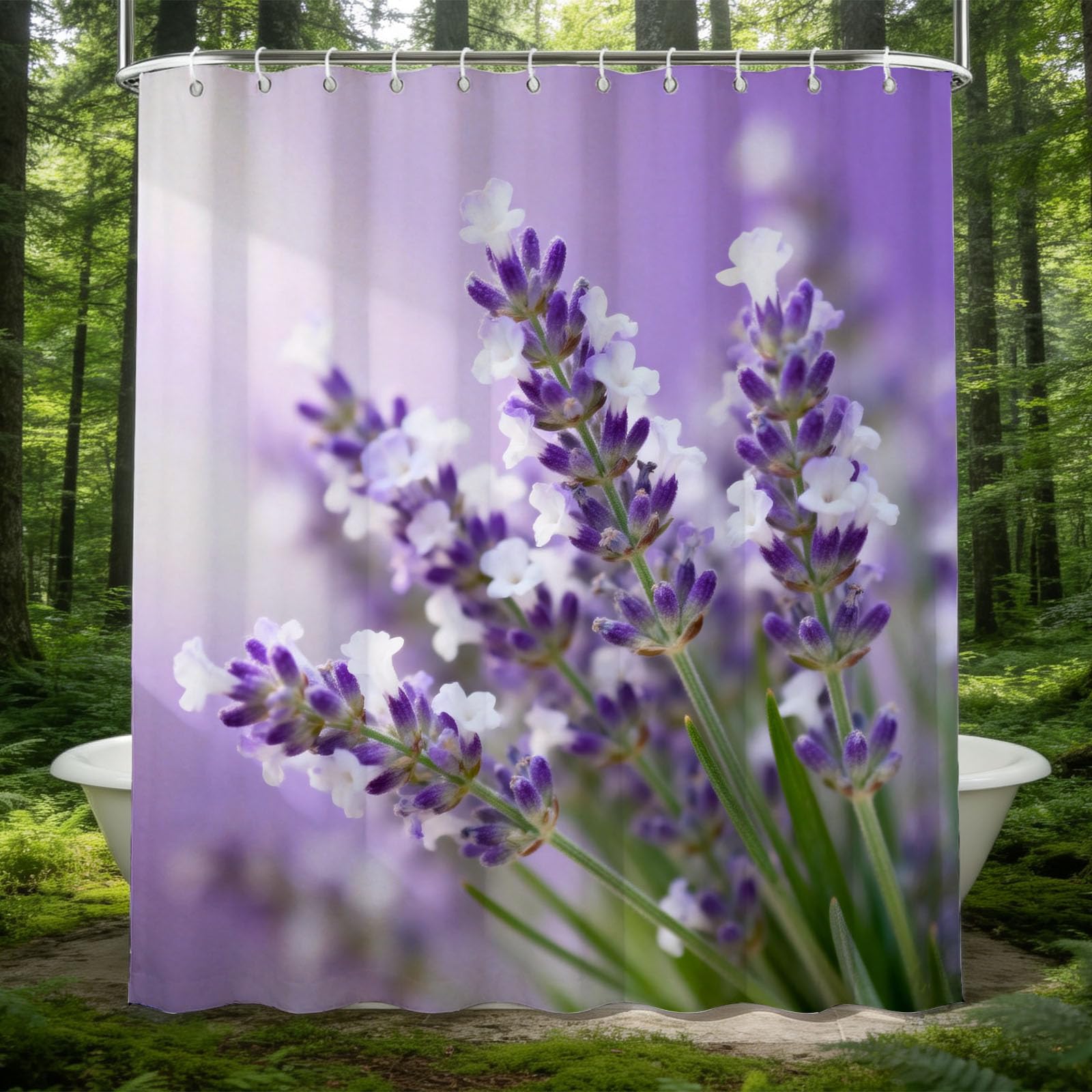 Hongduo 3D Lavender Shower Curtain for Stalls Bathtubs Floral Flowers Bathroom Decor Shower Curtain Set Polyester Fabric Waterproof 180x200cm/71X79 Inch with Hooks