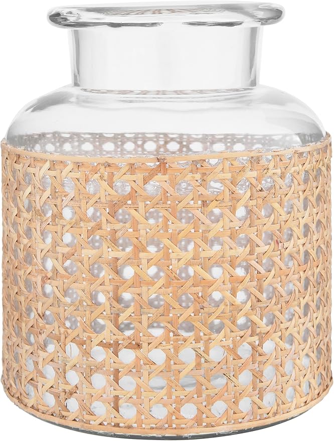 Bloomingville 8"H Glass Vase with Decorative Cane Sleeve