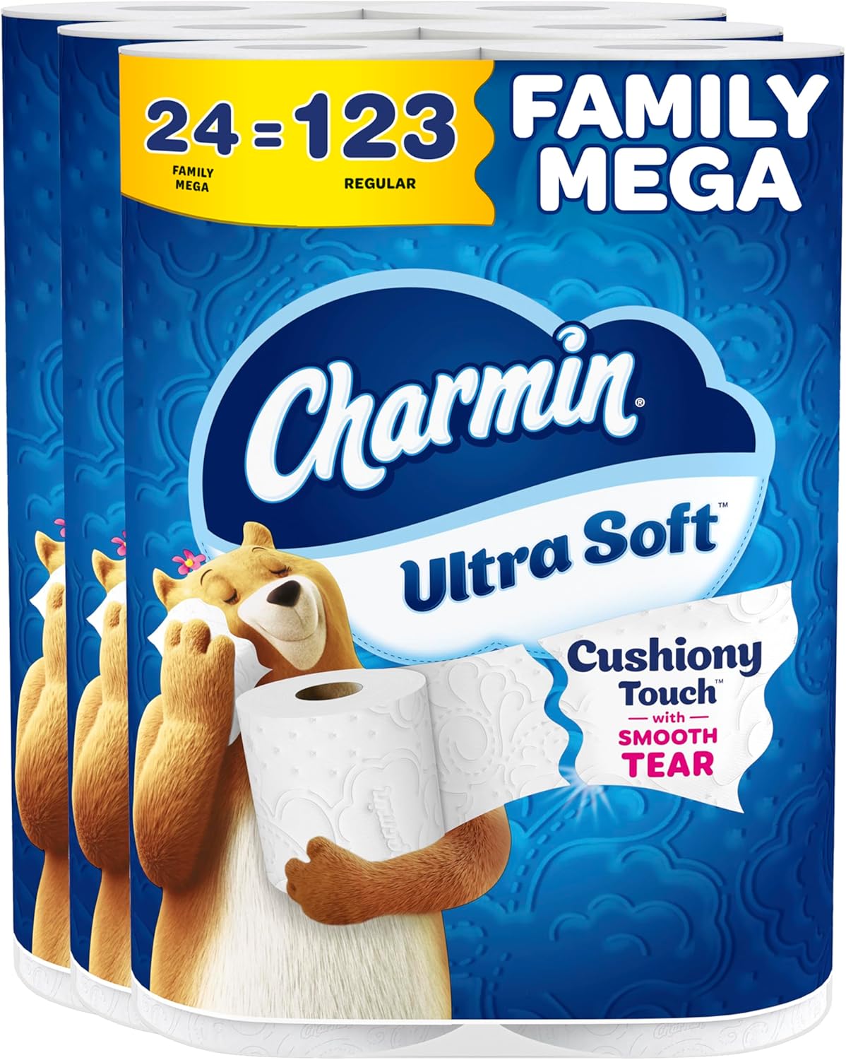 Charmin Ultra Soft Cushiony Touch Toilet Paper, 24 Family Mega Rolls = 123 Regular Rolls (Packaging May Vary) Family Mega 288 sheet (Pack of 24)