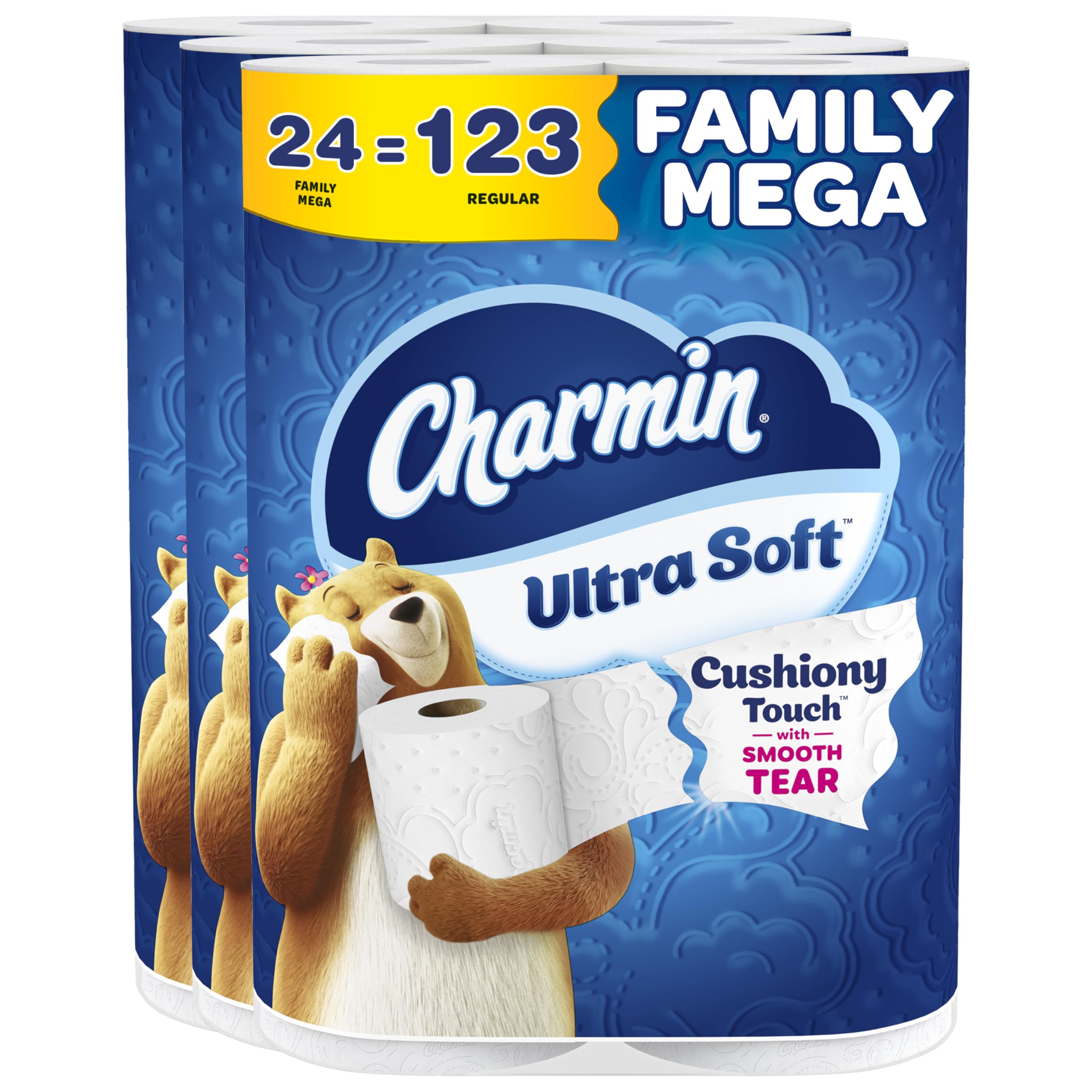Charmin Ultra Soft Cushiony Touch Toilet Paper, 24 Family Mega Rolls = 123 Regular Rolls (Packaging May Vary)