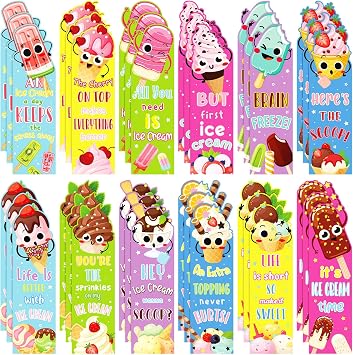 Fainne 60 Pieces Ice Cream Scented Bookmarks Kids Bulk Scratch and Sniff Classroom Valentines Back to School Bookmarks Gift Stuff for Students Christmas End of Year Graduation Birthday Favor