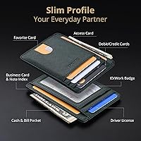 Vista 12 de Buffway - Billetera delgada minimalista de cuero con protección RFID para hombre y mujer Café Lichee