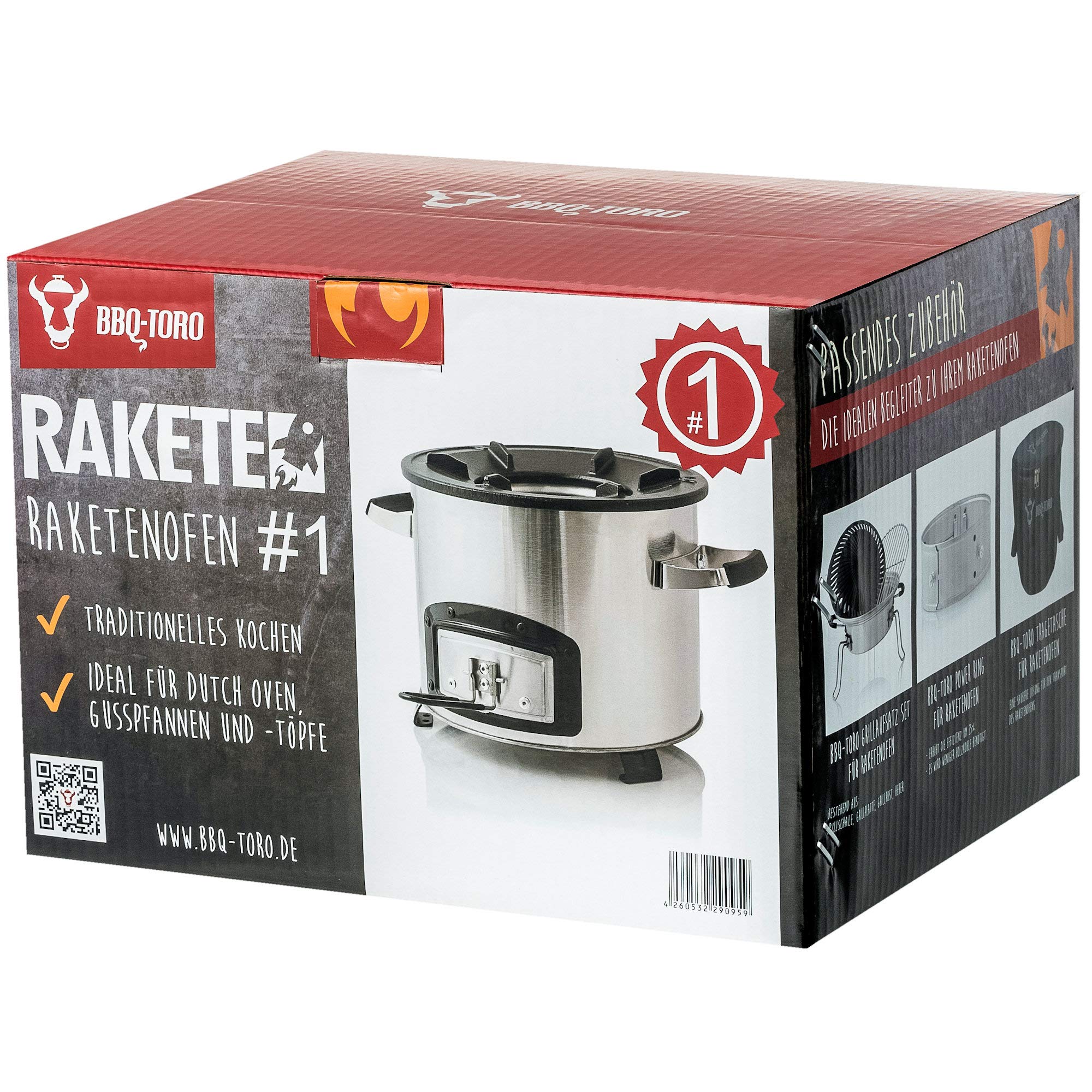 BBQ-Toro Rocketstove raketoven #1, diameter 26 x (H) 22 cm, roestvrij stalen rocket stove voor Dutch Oven, grillpannen en nog veel meer, Rocketstove met aslade, vuurplaats voor Dutch Oven, Outdoorofen