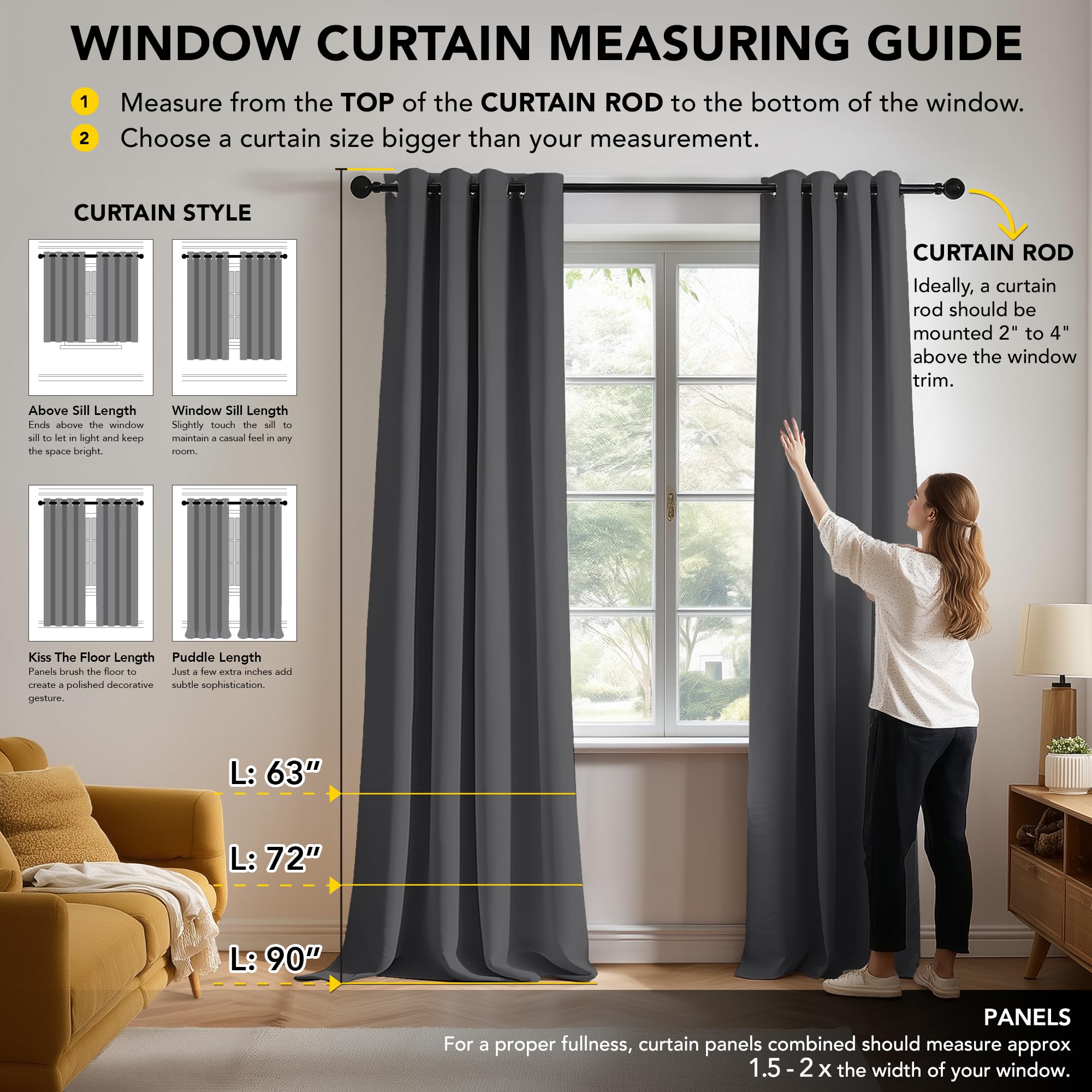 Deconovo Tende Oscuranti per Interni 2 Pezzi 280 CM Altezza, Termiche Isolanti, Anti-Rumore, con Anelli, Ideali per Camera da Letto e Soggiorno, 140x280 CM, Grigio Scuro