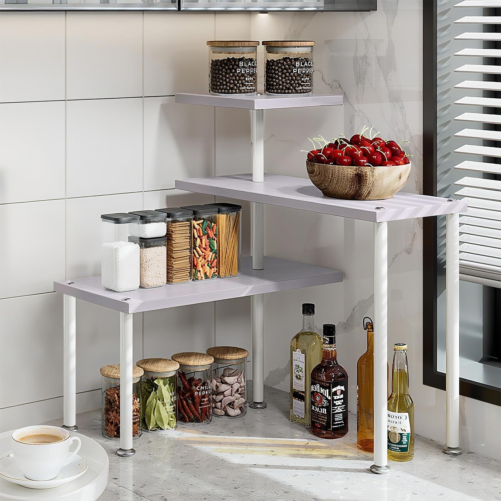 Photo 1 of Dazioter Countertop Organizer Organization 3 Tier Kitchen Corner Shelves Adjustable Spice Storage Rack for Bathroom Coffee Area Over Sink (Light Purple)