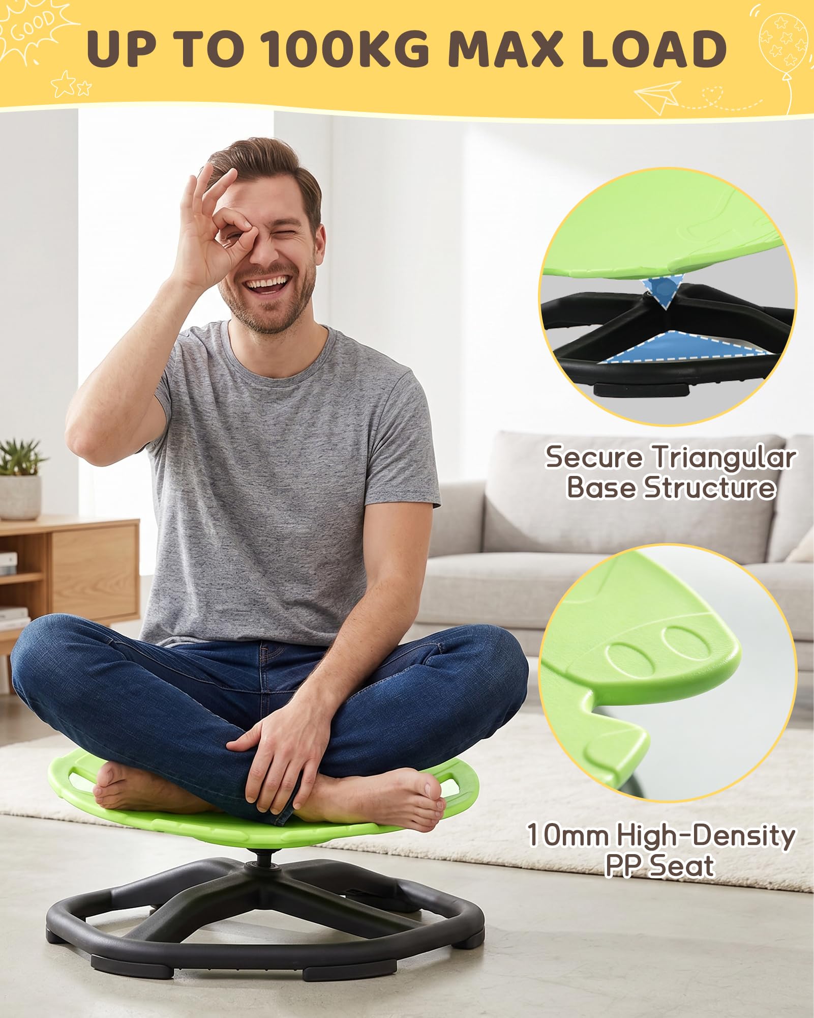 BEJOY Silla giratoria para niños – Silla giratoria para autismo, juguete para entrenamiento de coordinación en interiores y exteriores, juguete sensorial para niños