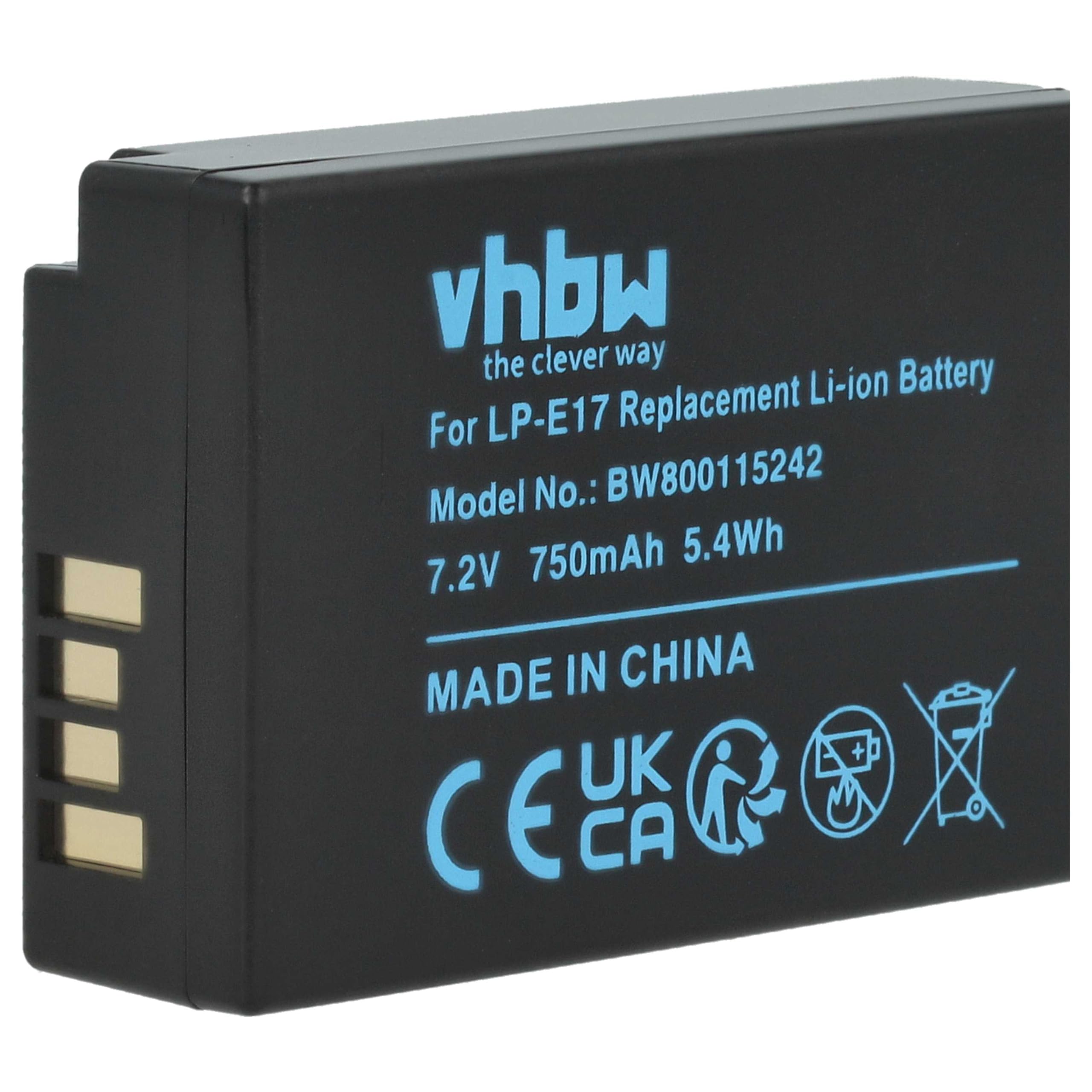 vhbw 3x batteria compatibile con Canon EOS Kiss X8i, 8000D, 800D, 250D, 77D | per Kiss X10, 750D, 850D, 200D, 760D fotocamera (750mAh, 7,2V, Li-Ion)