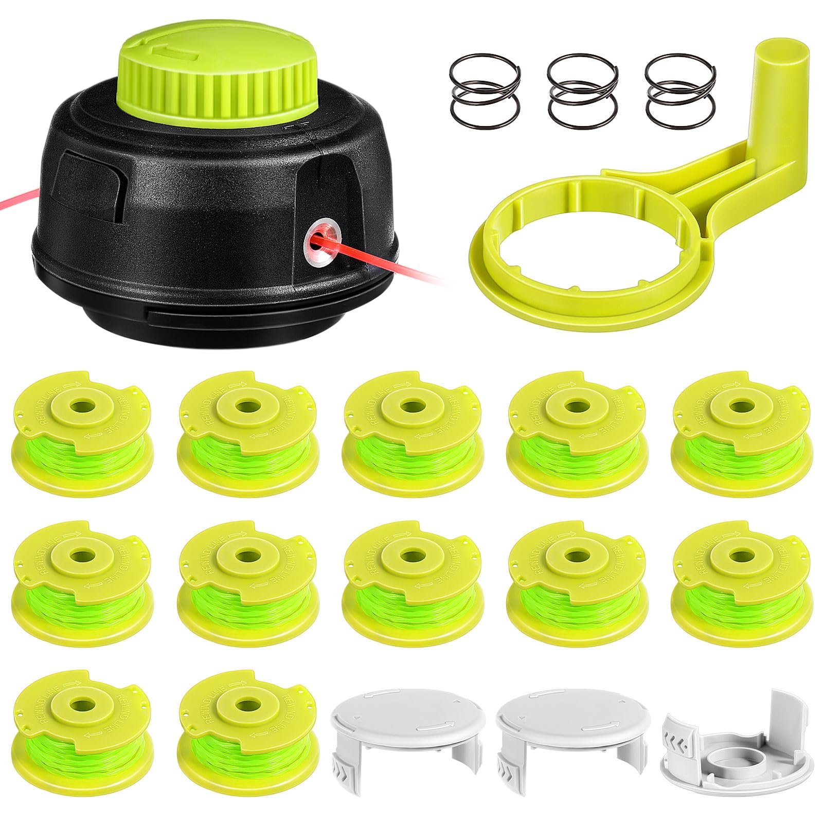 Duraaamo 20 piezas 313318001 Cabezal de recortadora sin eje 312283001 Cabezal de cuerda de manivela, resorte de repuesto de recortadora, cuerda de recortadora compatible con RYOBI Ac80rl3 P2009