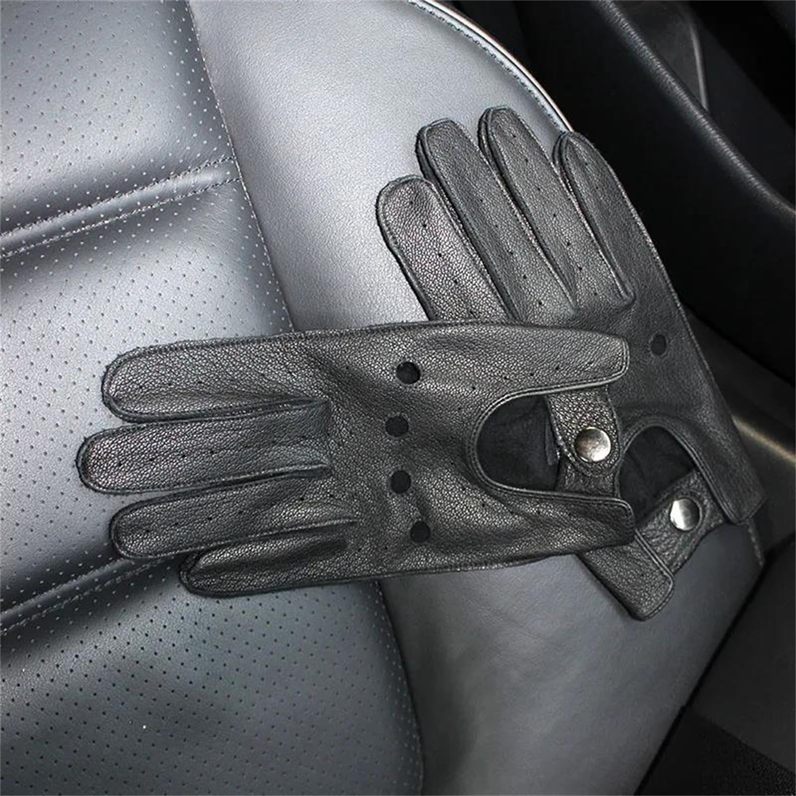 Guanti da guida estivi da uomo, in pelle, con dita intere, sottili, cavi, senza fodera, for motociclisti
