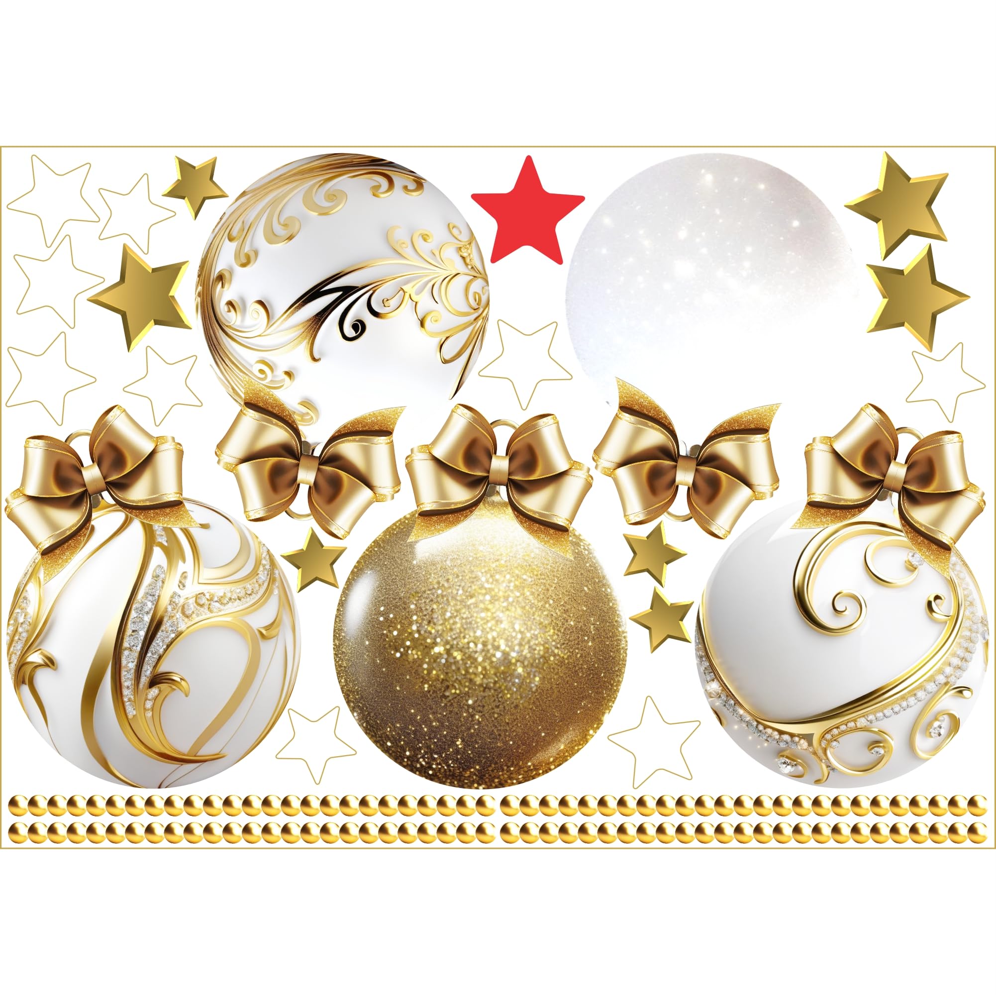 Christmas Bauble Stars Decal Stickers for Glass, Large Xmas Designs Home Decorations Holiday Bling, DIY Mural Showcase for Office Business, Gold White