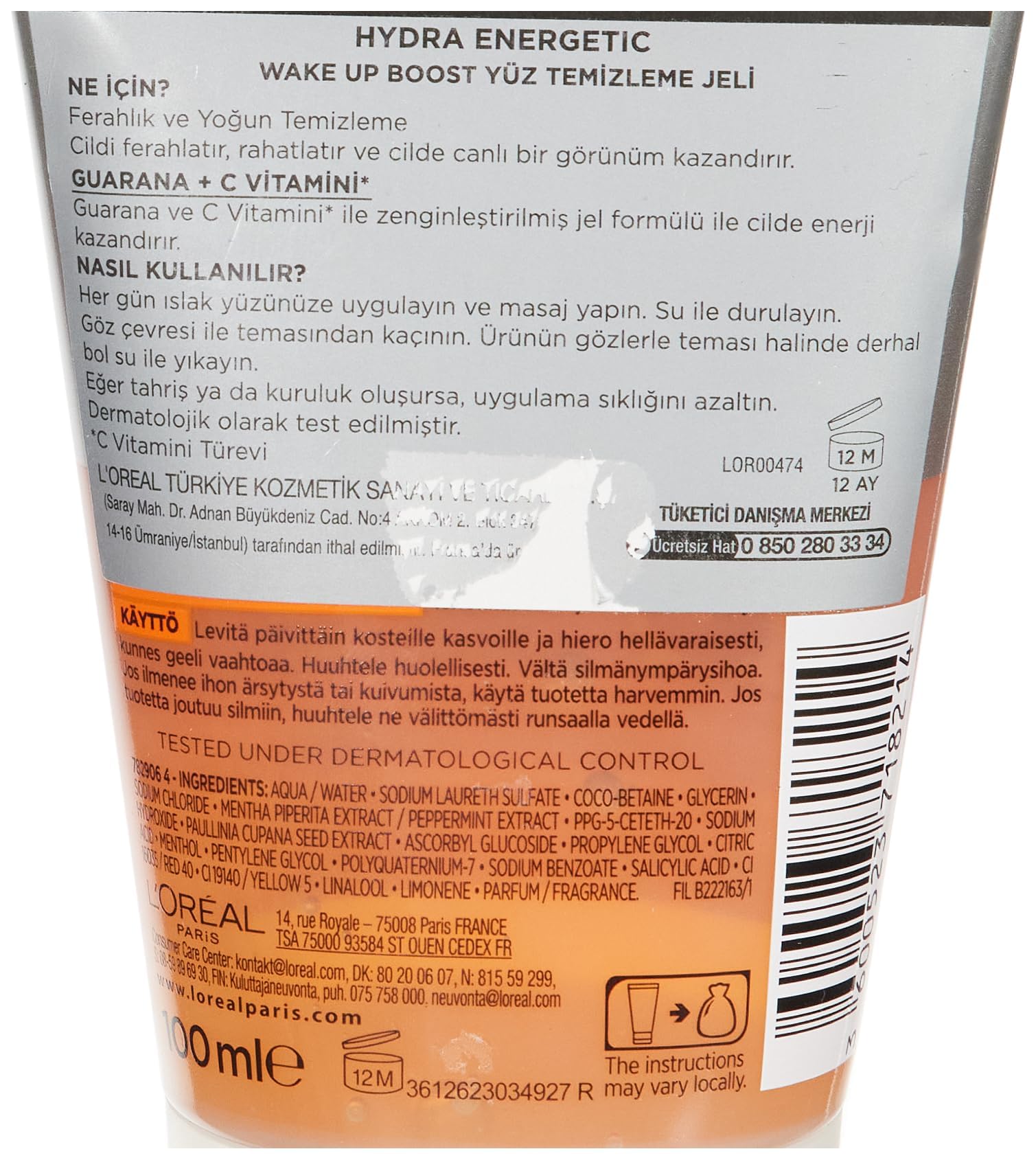 L'Oreal Paris Men Expert Hydra Energetic Wake Up Boost Yüz Temizleme Jeli 100 ml